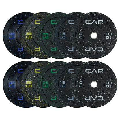 CAP Barbell Economy - Speckled Olympic Bumper Plate Set with Color Logo, Black, 260 lbs Set