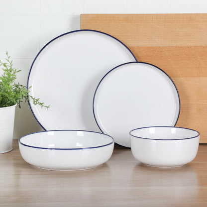 Gibson Home Summer Shades 16 Piece Plates and Bowls Dishes Service for 4 Porcelain Dinnerware Set - White