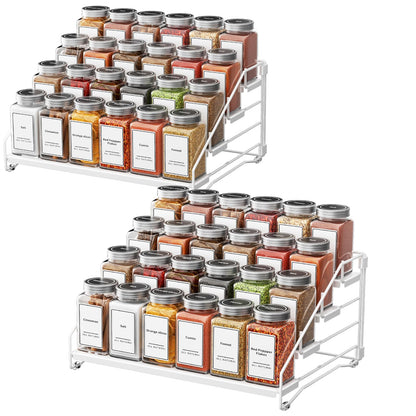 4 Tier Spice Rack for Cabinet, Spice Rack Organizer, Depth Adjustable Spice Holder for Countertop, Cupboard, Pantry, Seasoning Shelf, Metal, Black (1 Pack)