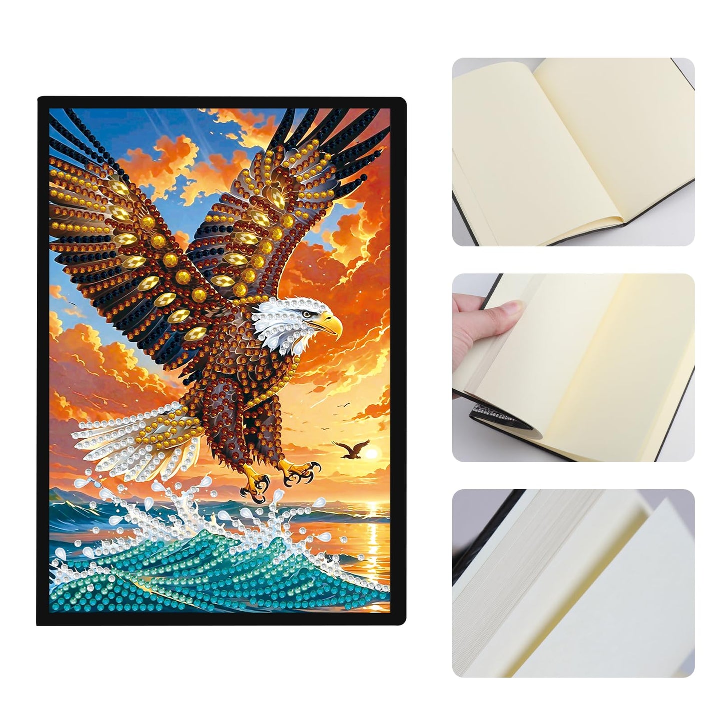 JISHSHAY Eagle Diamond Painting Notebook Journal Eagle Diamond Art Note Book Animal Gem Art Sketchbook Mosaic Kits for Adults Diary Gem Painting Leather Journal with Special Shaped Drills 5.7×8.26in