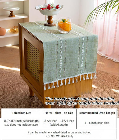 15.735.4 Inch Green Tassel Bedside Tablecloth Nightstand Cover Cloth Side Table Covers for End Night Stand Coffee Tea