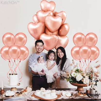KatchOn Pack of 20 Big Rose Gold Heart Balloons - 18 Inch Rose Gold & Blush Pink Heart Shaped Balloons for Valentines &