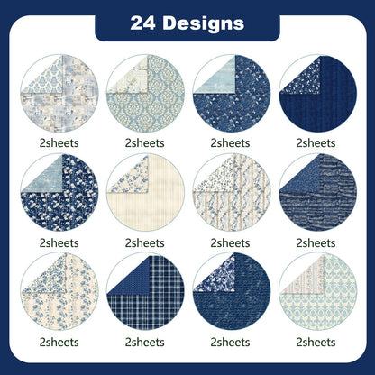 MerwDeeyt Floral Scrapbook Paper 12x12 In and 6x6 In Pack, 48 Sheets Double Sided Decorative Papers Spring Flower Patterned Craft Paper for Scrapbooking Card Making Journaling Decor (Blue)