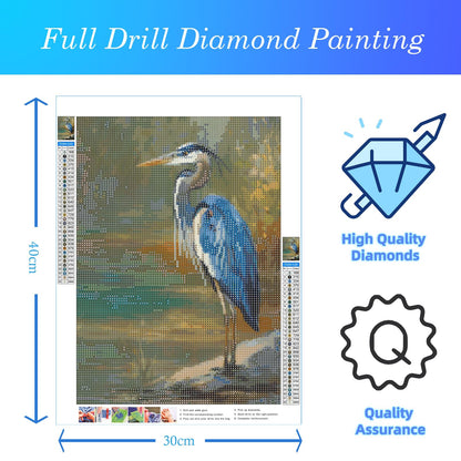 CDYCNXZ Blue Heron Diamond Art Kit for Adults, Nature Wildlife Animal Diamond Painting for Beginners, Bird Round Gemstone Artwork Home Wall Decoration 12x16 inch
