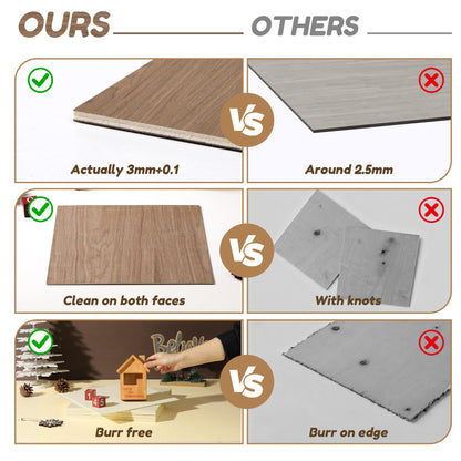 6 Pack Walnut Wood Sheets, 12 x 12 x 1/8 Inch Basswood + Walnut + Birch, Wood for Laser Cutting and Engraving, 3mm Plywood for Laser Cutting, Wood for Crafts, Laser Engraving Blanks, Unfinished Wood