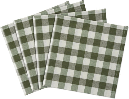 Buffalo Check Dinner Table Napkins, 4 Pack, Sage - 17" x 17" Premium Quality Plaid Cloth Napkins, Machine Washable