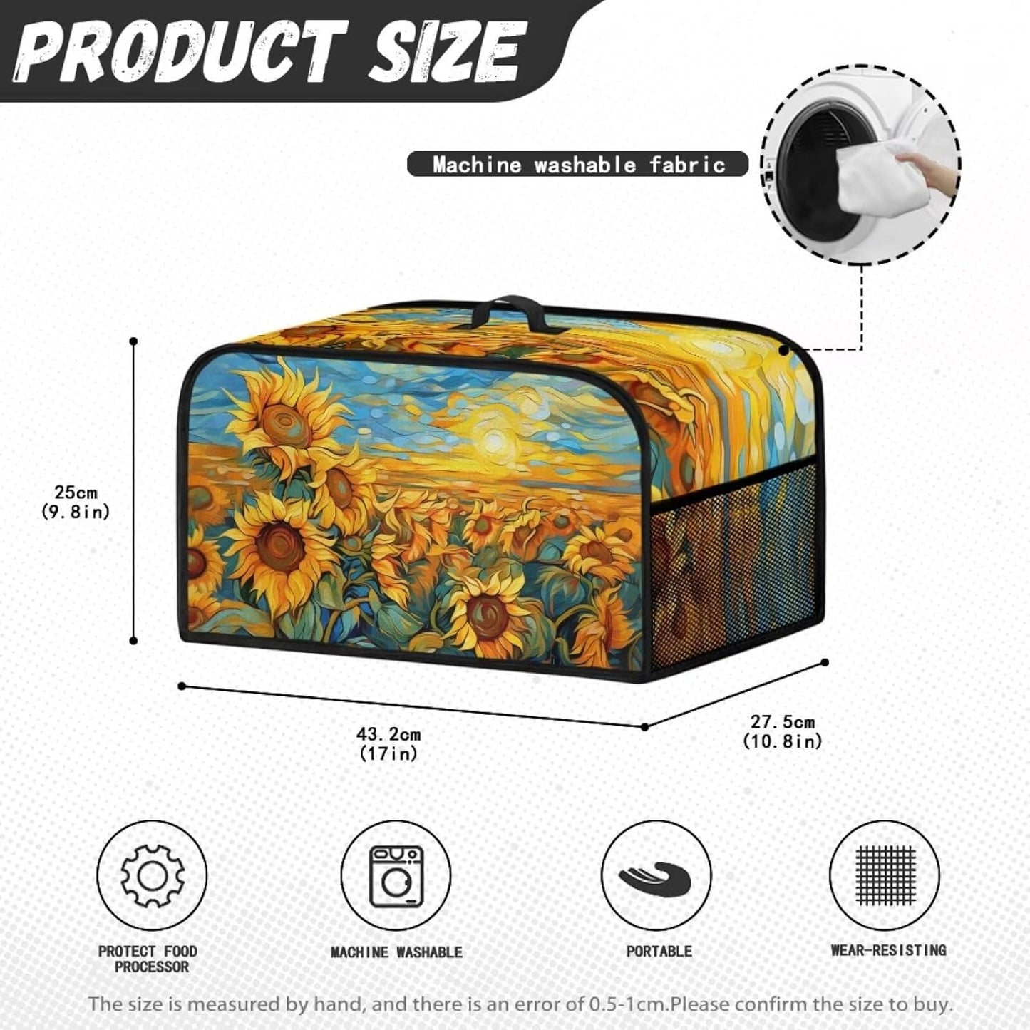 Oil Painting Sunflower Slow Cooker Dust Cover, Yellow Air Fryer Cover with Top Handle and Storage Pockets