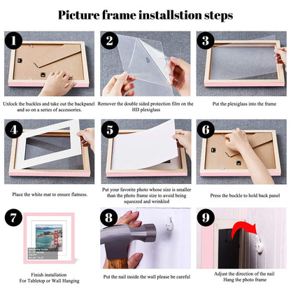 12x12 Wood Picture Frames for Wall Hanging or Tabletop,Diamond Painting Frame Baby Scan Picture Frames with 2 Mats Display 8x8 or 10x10 for Family Walls Decoration,Anniversary,Wedding,Christmas(Pink)