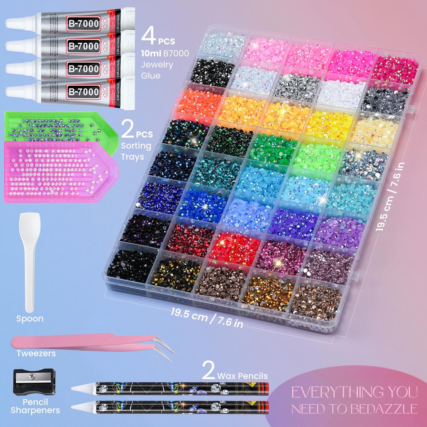 Lotwow 50000Pcs Bedazzling Kit with Rhinestones 3mm, 40 Colors Bedazzler Kit Resin Rhinestones Nail Gems & Glitter Gem Art Supplies, Diamond Art Kits Accessories with Pickup Pen, 4pcs 10ml B7000 Glue