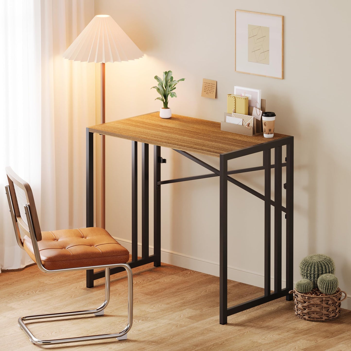 Lutown-Teen Narrow Folding Computer Desk 35 inch, Writing Gaming Computer Camping Desk, Espresso