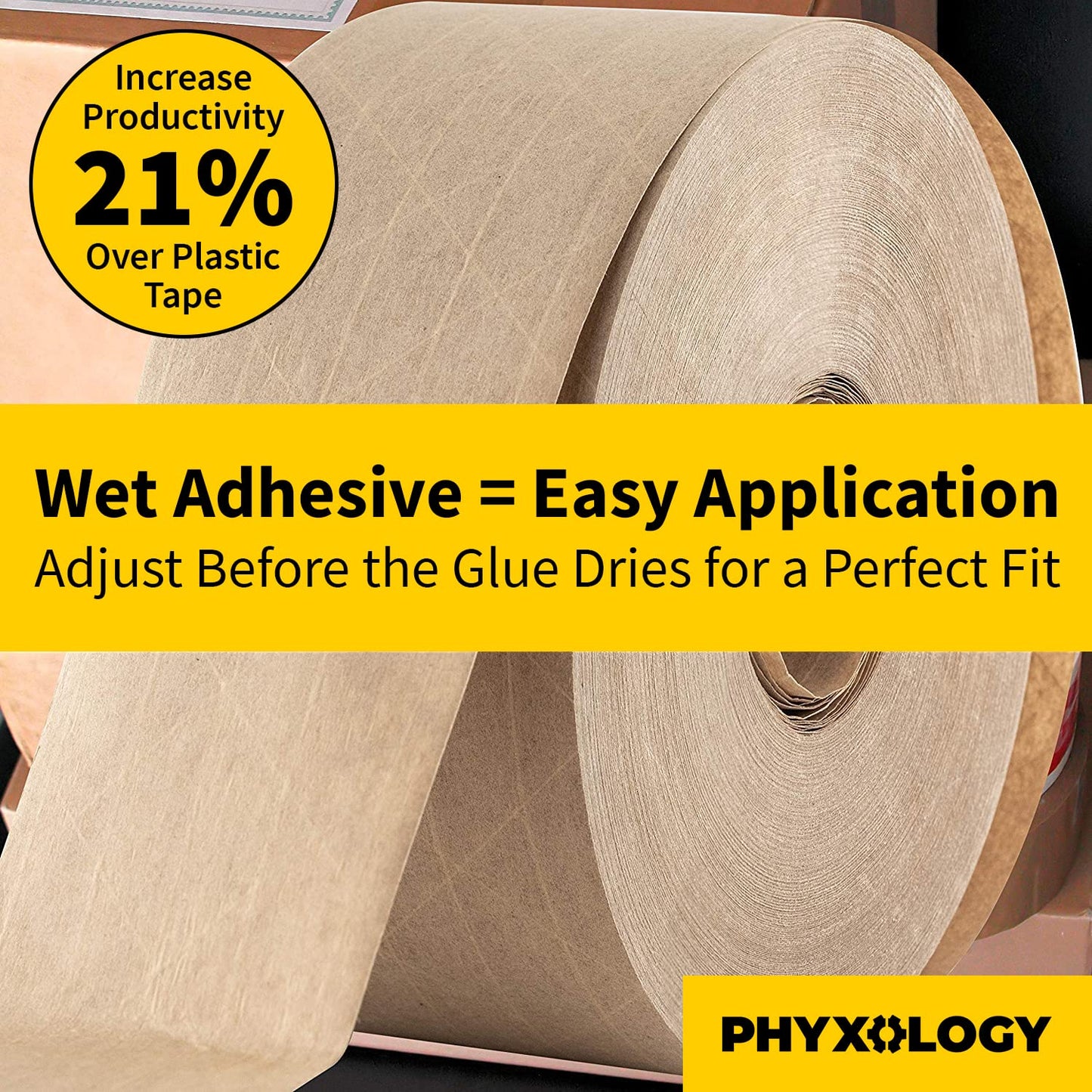Ultra Durable Water-Activated Tape for Secure Packing 5Pk. 2.75In, 450Ft Brown Kraft Gum Tape Provides Heavy Duty Adhesive for Packaging and Shipping. Fiberglass Reinforced for Extra Strong Bond.