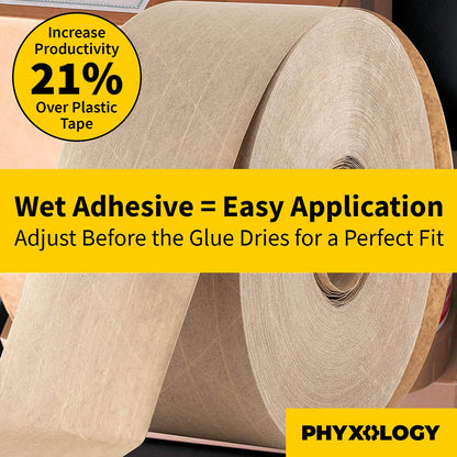 Ultra Durable Water-Activated Tape for Secure Packing 5Pk. 2.75In, 450Ft Brown Kraft Gum Tape Provides Heavy Duty Adhesive for Packaging and Shipping. Fiberglass Reinforced for Extra Strong Bond.
