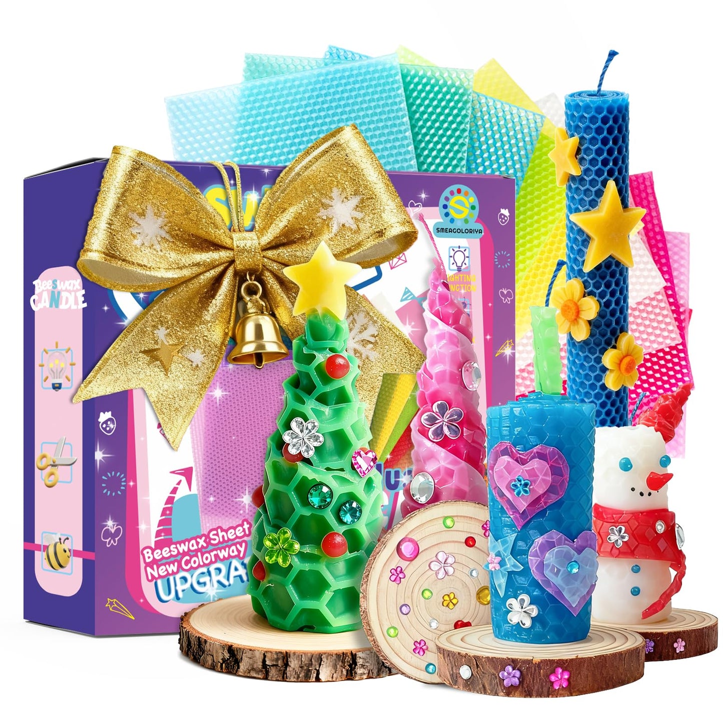 SMEAGOLORIYA Candle Making Kit, DIY Moldable Wax Craft Set with 10 Vibrant Sheets, Paints, Stickers & Wooden Stand | Creative Sensory Play, STEM Activity, Gift for Christmas Holiday Ages 12+