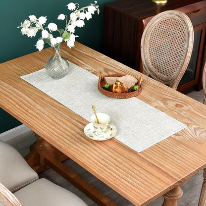 13x36 Inch Farmhouse Rustic Faux Linen Table Runner Neutral Beige Table Runners Double Layer Reversible Rectangle