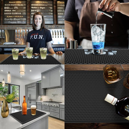 AXIESO 2 Pack Silicone Bar Mat - 1/2 Inch Thick Heat-Resistant and Food Safe Drip Mat - Spill Mats for Counter Top - Kitchen Service Mat, Coffee Bar, Restaurant - Drying Mat - 18 x 12 Inches
