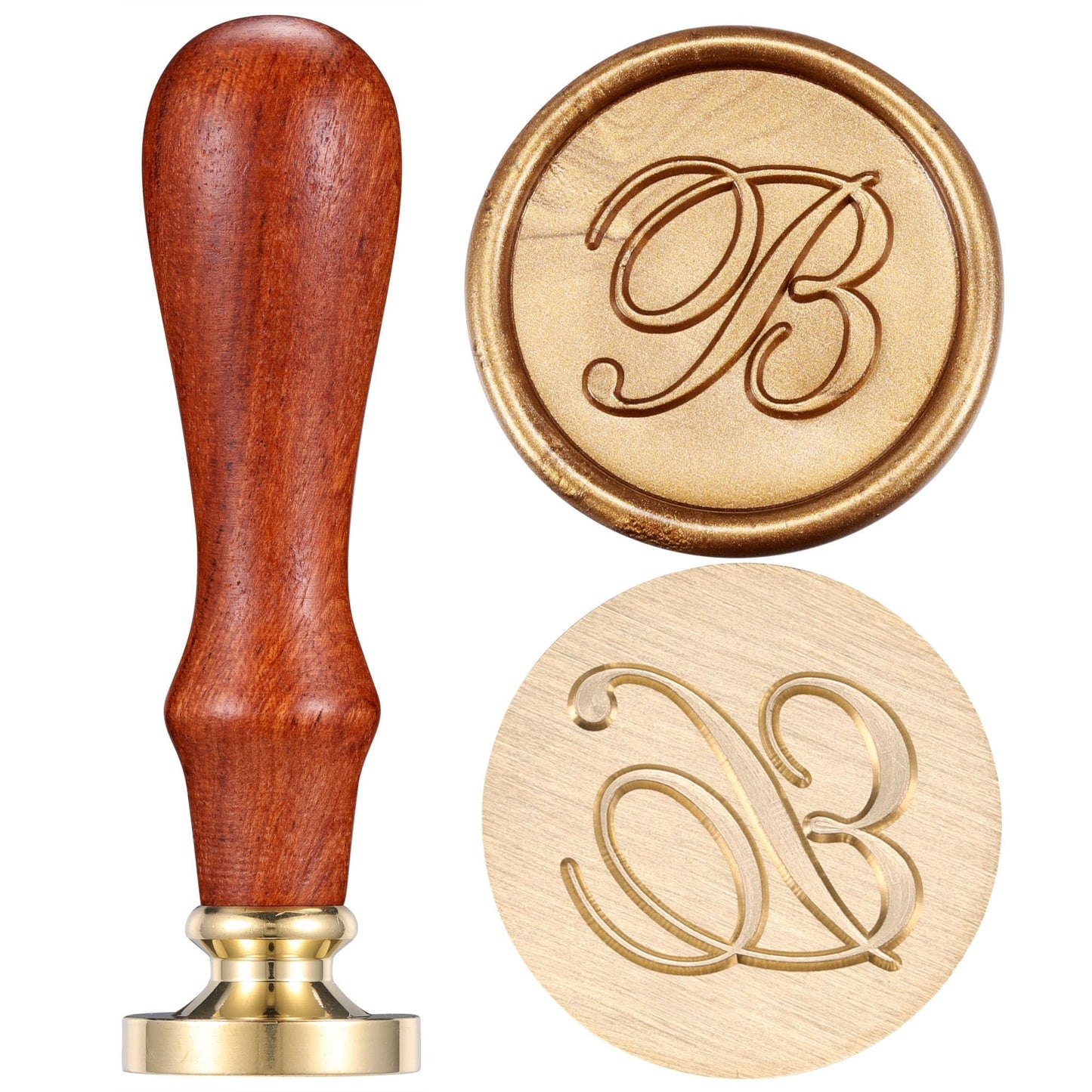 Yoption Wax Seal Kit, Vintage Handwriting Initial Alphabet Stamp with 120 Antique Gold Sealing Wax Beads for Wedding Invitation Gift Envelopes Wrap Christmas Card - Letter B