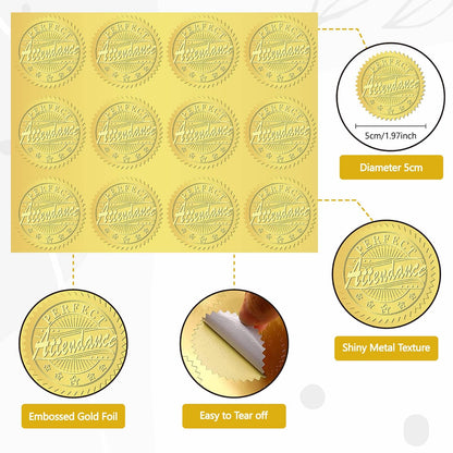 CRASPIRE 408Pcs Attendance Gold Foil Embossed Stickers 2" Self Adhesive Envelopes Seals Sticker Labels for Wedding Invitation Graduation Corporate Certificates Diplomas Gift Wrapping Decor
