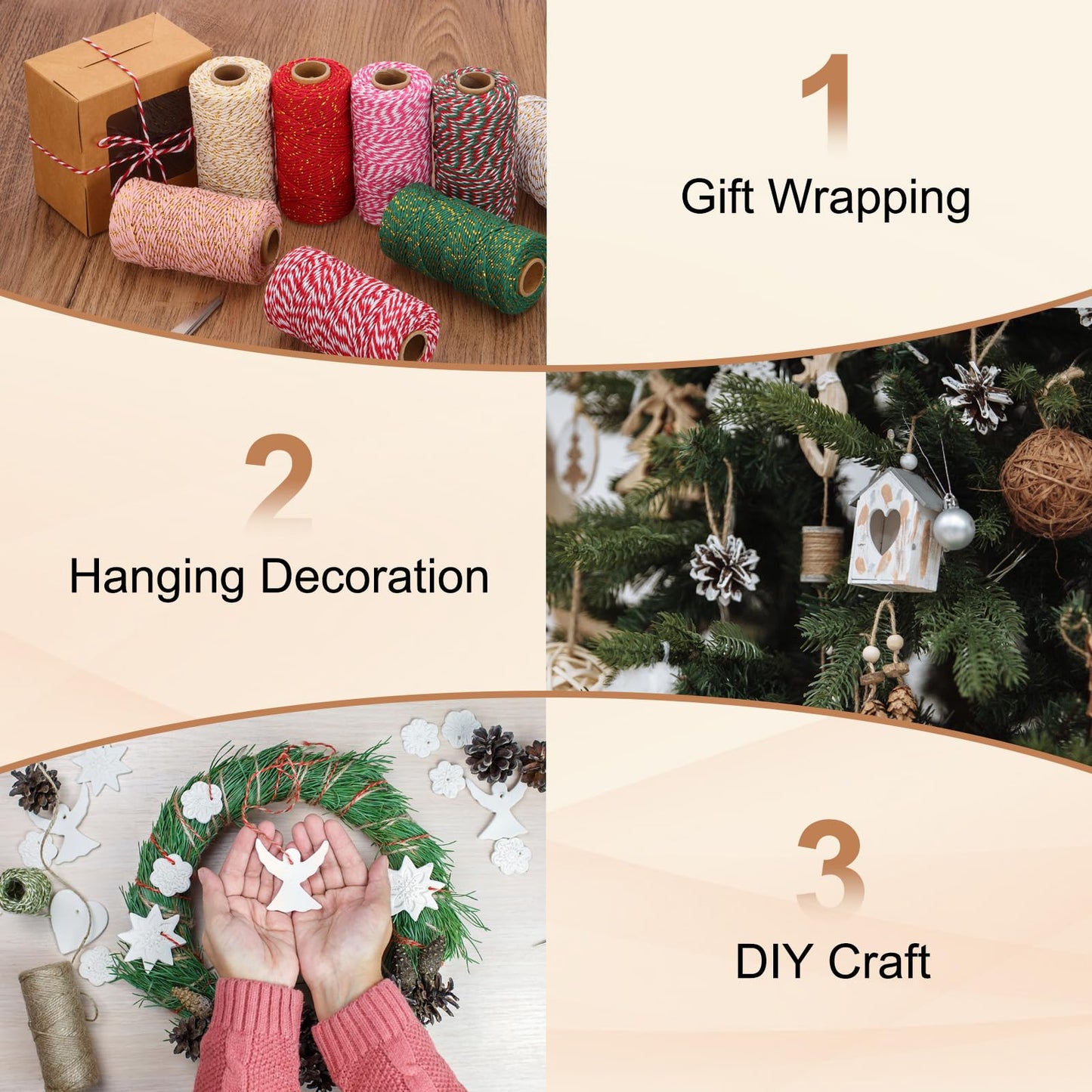 PATIKIL 2mm x 109 Yard Cotton Butcher Twine, 2 Roll Cotton Bakers Twine String Rope Cord for Gift Wrapping Arts Crafts Party Decorations Gardening, Golden Pink