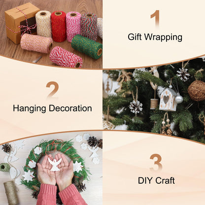 PATIKIL 2mm x 109 Yard Cotton Butcher Twine, 2 Roll Cotton Bakers Twine String Rope Cord for Gift Wrapping Arts Crafts Party Decorations Gardening, Golden Pink