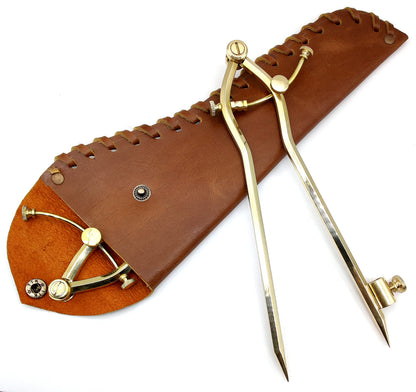 5MoonSun5's Large Pencil Marking Compass Circle Leather Scratch Compass Maker Wing Divider, Ideal for Drawing Circles, Scribing WoodMetal, Drafting,Map Plotting Steel tip with Leather Cover 8 Inch