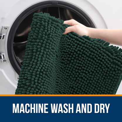 OLANLY Chenille Bath Rugs - Extra Soft & Absorbent | Quick Dry, Machine Washable, 35x24, Blackish Green
