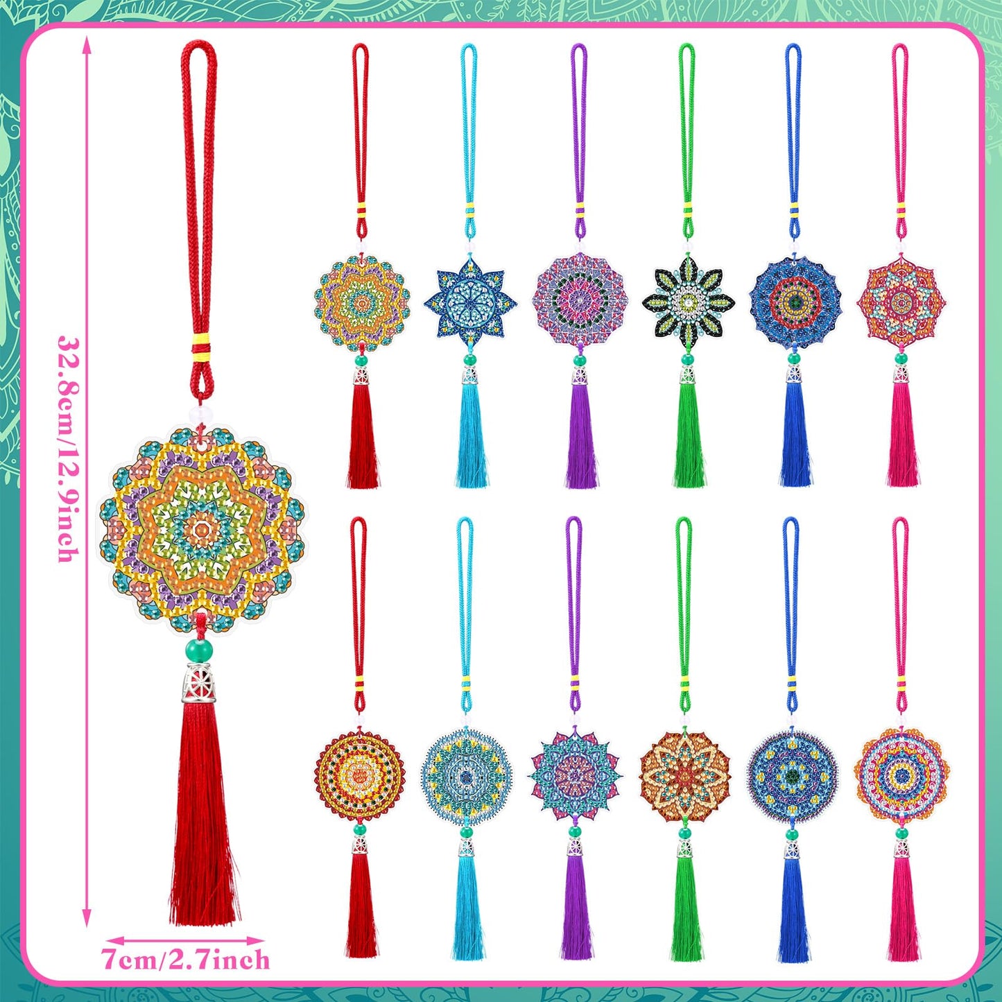 JenPen 12 Pcs Diamond Painting Car Ornaments Diamond Art Ornament for Car Double Sided Painting Hanging Ornament Crystal Gem Garden Decoration Paint DIY Kit(Mandala)