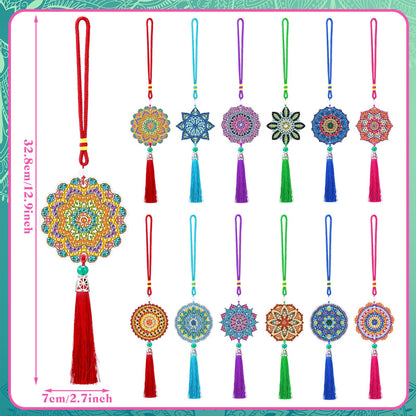 JenPen 12 Pcs Diamond Painting Car Ornaments Diamond Art Ornament for Car Double Sided Painting Hanging Ornament Crystal Gem Garden Decoration Paint DIY Kit(Mandala)