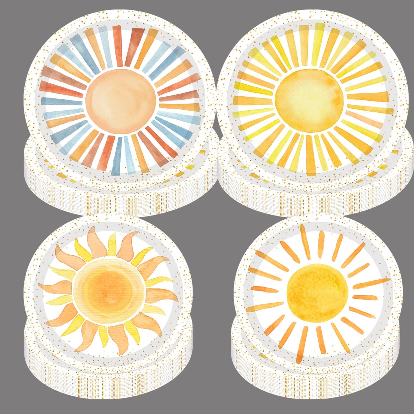 METIXOZE 80ps First Trip Around the Sun Decorations Boho Sun 1st Birthday Paper Plates Boho Sunshine Hippie Party Plates for Sunshine Baby Shower Party Supplies