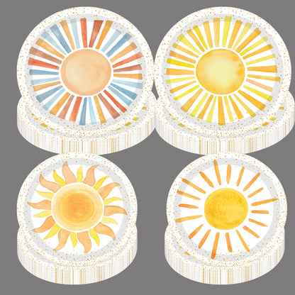 METIXOZE 80ps First Trip Around the Sun Decorations Boho Sun 1st Birthday Paper Plates Boho Sunshine Hippie Party Plates for Sunshine Baby Shower Party Supplies
