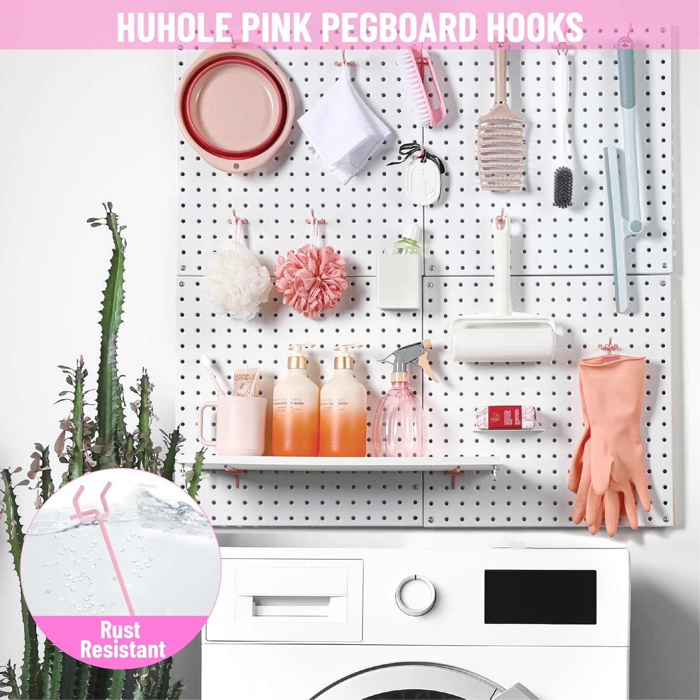 HUHOLE 50-Pack Pink Pegboard Hooks 2 Inch, Decorative Metal Peg Board Hangers with Rubber Safety Tips, Fits 1/8" & 1/4" Boards, Heavy Duty Organizer for Craft Room, Nursery, Garage & Retail Display