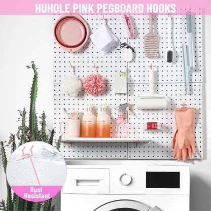 HUHOLE 50-Pack Pink Pegboard Hooks 2 Inch, Decorative Metal Peg Board Hangers with Rubber Safety Tips, Fits 1/8" & 1/4" Boards, Heavy Duty Organizer for Craft Room, Nursery, Garage & Retail Display
