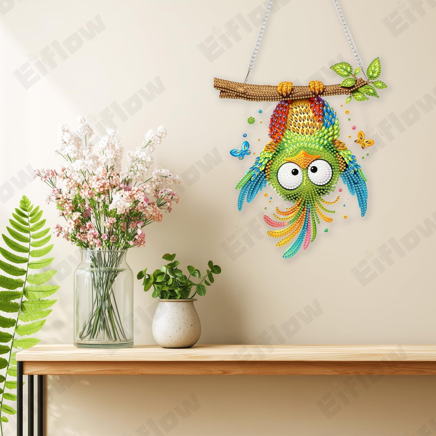 Eiflow Acrylic Diamond Art Hanging Kit for Adults, DIY Diamonds Painting Door Hanger Board Kit, Special Crystal Diamond Art Painting Pendant Ornament (Bird)