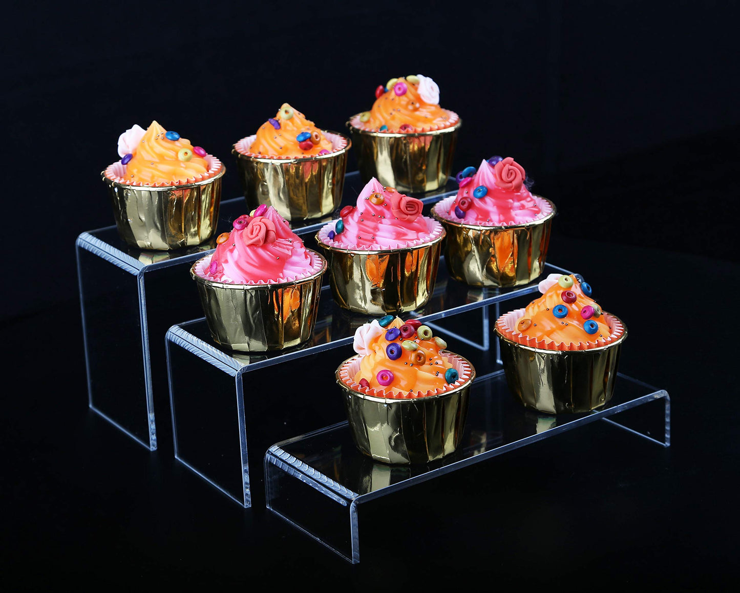 Jusalpha 6 PC 10'' Large Clear Acrylic Riser Set, Acrylic Display Risers Shelf Showcase Fixtures for Jewelry, Display Stand for Amiibo Funko POP Figures, Cupcakes, Food Display, Cabinet- 10 x 3.9 x 3.9 in