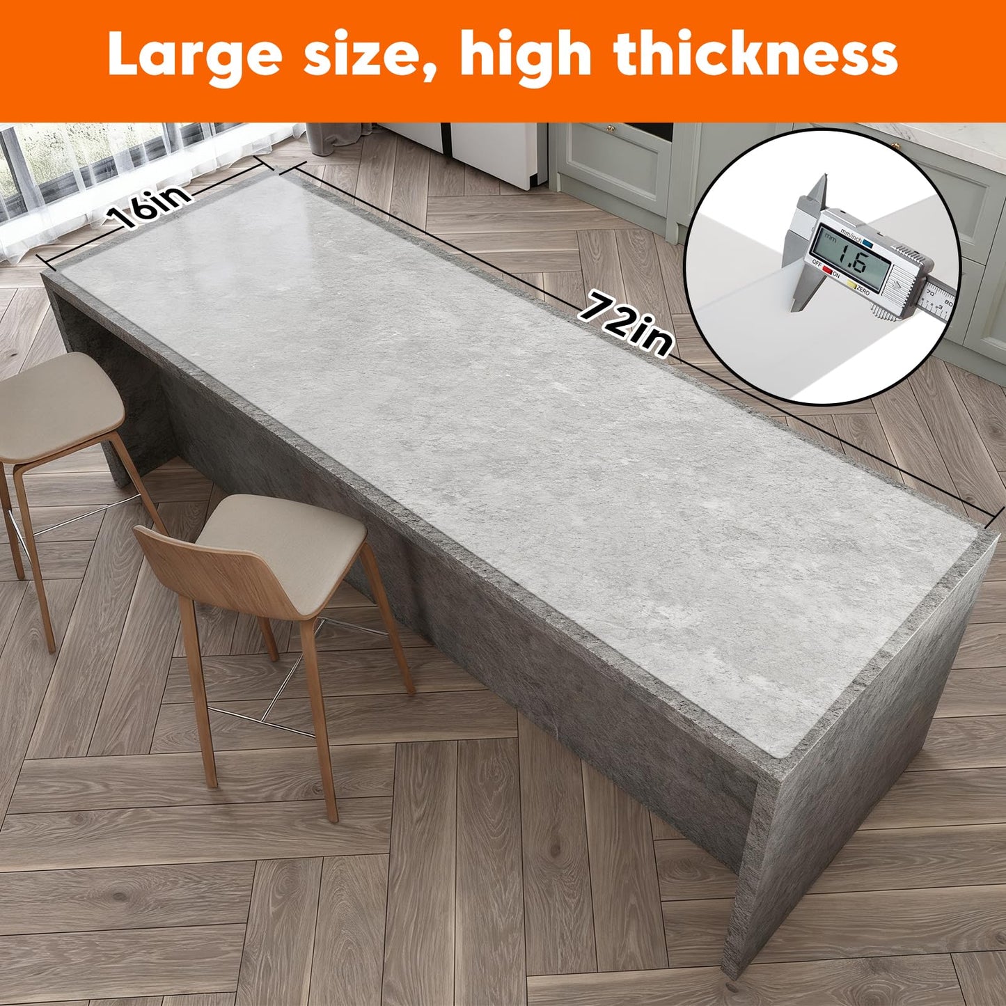 Large Silicone Mats for Kitchen Counter,Countertop Protector for Pastry Making,Silicone Mats for Crafts,Skin-Friendly Surface Vanity Mat,Freely Cuttable(Translucent, 16" x 72" x 1.6mm)