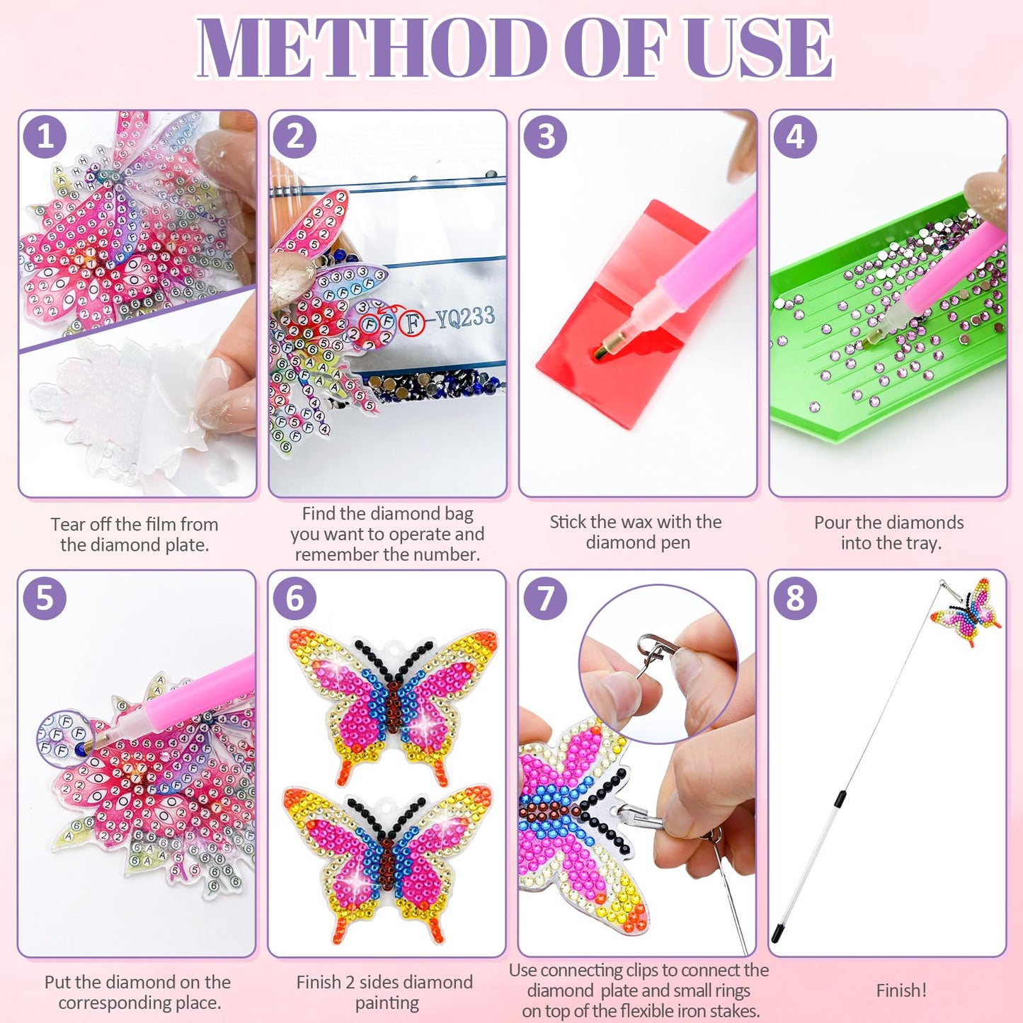 LINGFANG 10 Pcs Diamond Art Swaying in The Wind, Diamond Art Kits for Adults, High Flexibility Iron Garden Stakes Decor, Diamond Art Painting Crafts for Beginners, Woman Gift (Butterfly)
