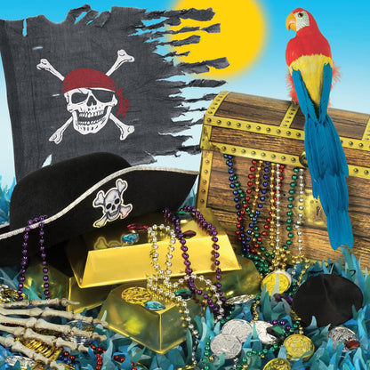 Beistle 3-D Treasure Chest Box, Pirate Party Favor & Table Decoration, Halloween Treat Display, Buried Treasure Prop & Accessory for Adventure Themed Events, 8" x 5½" x 5½"