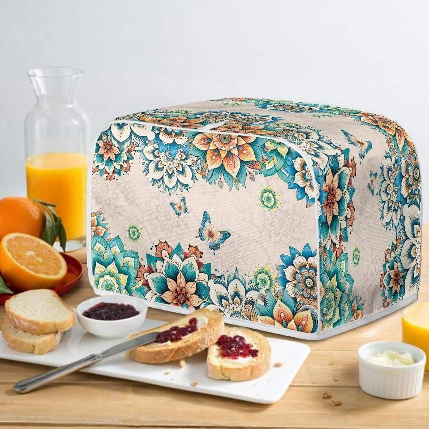 2 Slice Toaster Covers Boho Butterfly Print, Washable Kitchen Appliance Protector, Anti-Sputtering Cover