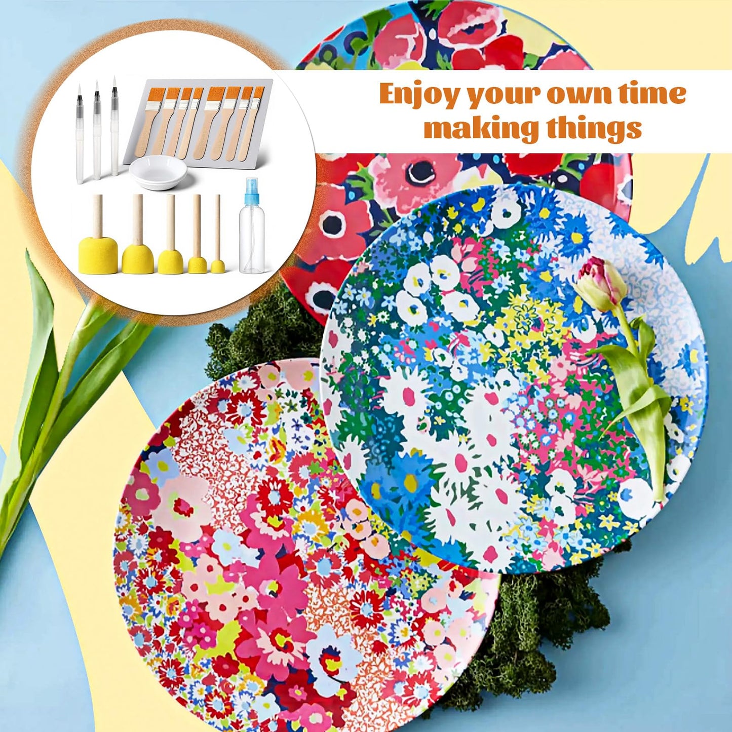 20 Pack Essential Decoupage Tool, Includes 1 Silicone Table Mat, 5 Foam Brushes, 8 Decoupage Brushes, 3 Water Pens, 2 Glue Container Bowl, and 1 Spray Bottle, for Cut-Out Painting, Sticker Pasting