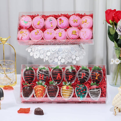 RomanticBaking 20Pcs 12x5x2Inches Clear Easter Cookies Boxes Chocolate Covered Strawberries Boxes for 12 Plastic Truffle Box Bakery Cakesickle Gift Box for Christmas Valentine's