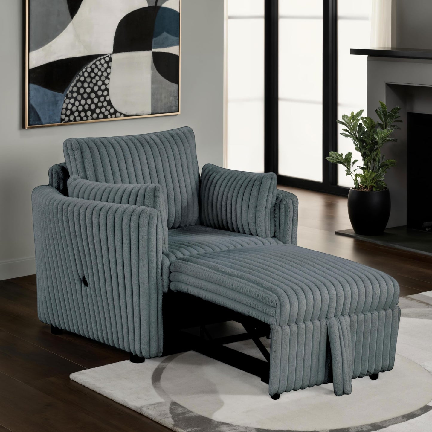 Furniture of America Aneira Modern Pull Out Chair with USB Ports, Curved Armrest and Accent Pillows, Comfortable Upholstered Seating for Living Room, Bedroom, Guest Room, Dark Grey