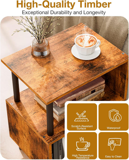 3-Tier 44 LBS Frylr Small Side Table, End Table and Nightstand with Wood Shelves, Sturdy Metal Frame with Capacity per