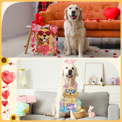 Cinnvoice 12 Pcs Seasonal Diamond Art Wreath Kits Holiday 5d DIY Diamond Painting Signs Germ Hanging Art Ornaments for Wall Door Decorations (Dog)