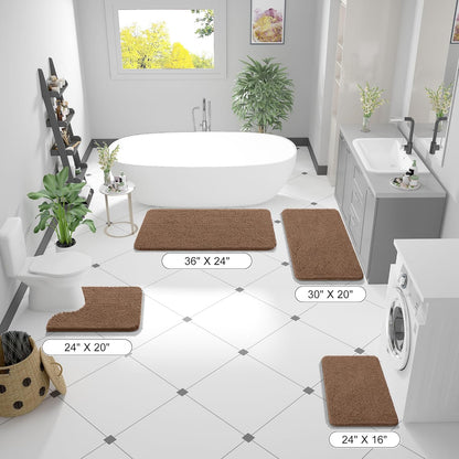 OLANLY Large Bathroom Rugs - Extra Soft Chenille Bath Mats | Quick Dry, Machine Washable, Mocha 59x35