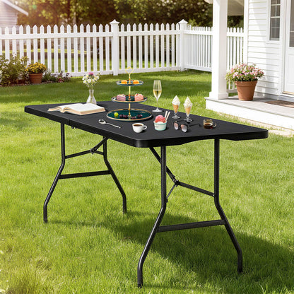 Vampire Killer Folding Table 6ft Foldable Table with Built in Handle & Steel Legs / 6FT Heavy Duty Folding Portable,Perfect for Party, Dining Indoor/Outdoor Events, Tailgating & Backyard BBQ, Black