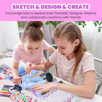 700+Pcs Fashion Designer Kit for Girls - Sewing Kit Arts and Crafts Set for Kids Ages 8-12 with 5 Mannequins & Instruction DIY Doll Clothes Making Learn to Sew Toys for Girls Christmas Birthday Gift