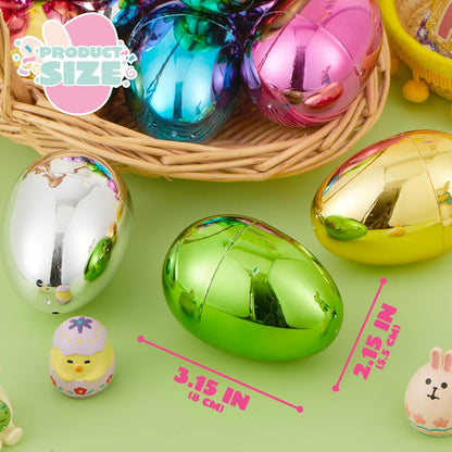 3.15" 48PCS JOYIN Metallic Easter Eggs, Shinny Plastic Eggs Colorful Bulks for Easter Hunt, Filling Treats, Easter