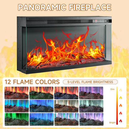 ROCKPOINT 97" Farmhouse Fireplace TV Stand with 3 Sided Glass 36" Electric Fireplace Heater for TVs up to 100", Media Entertainment Center with Adjustable Shelves and Large Storage Cabinets,White
