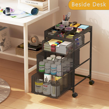 Rolling Utility Cart with 3 Drawers, Craft Organizer and Storage with DIY Divider, Lockable Wheels, Multi-Functional Storage for Art Supplies, Store for Brushes & Paints & Small Parts(Patent Pending)
