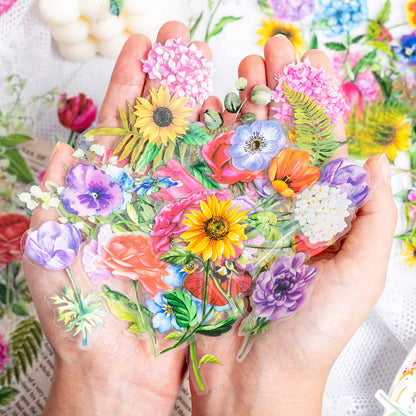 Knaid 600 Pieces Clear Flower Stickers Set, Transparent Floral Botanical Aesthetic Journaling Stickers for Nature Scrapbook Supplies Card Making Junk Journal Bullet Journal Planner