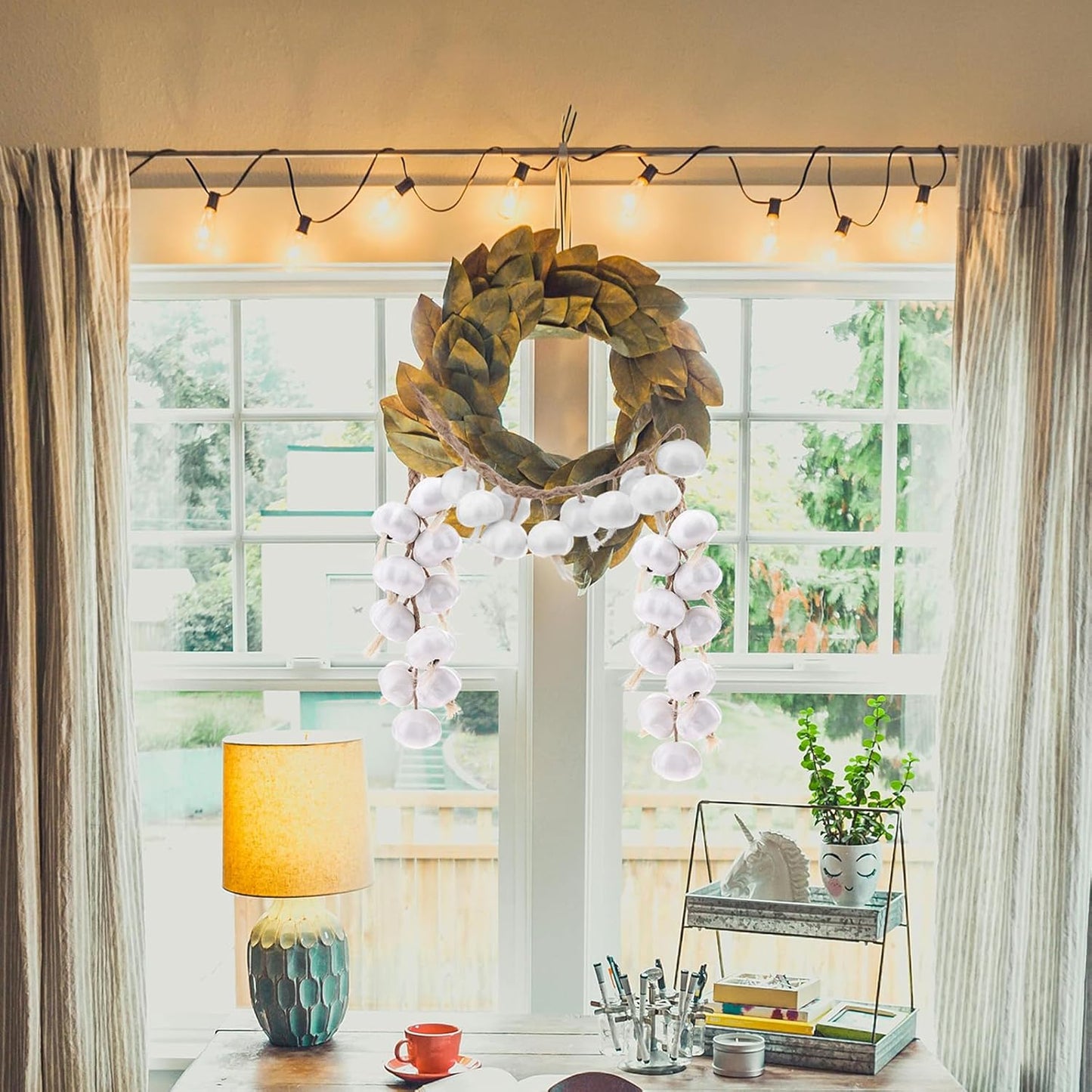 1 Gresorth Pcs Artificial White Garlic String Fake Ceramics Vegetable Hanging Decoration Lifelike Onion Garland